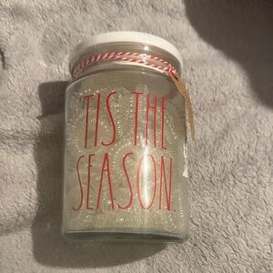 Rae Dunn Holiday Glass Jar with Red Text